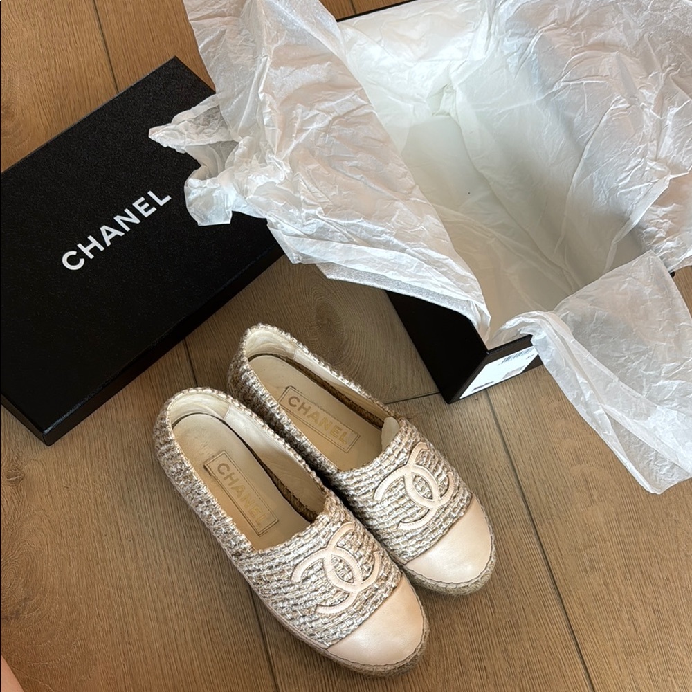CHANEL Cream Beige Tweed Espadrilles size 37 - Picture 4 of 13